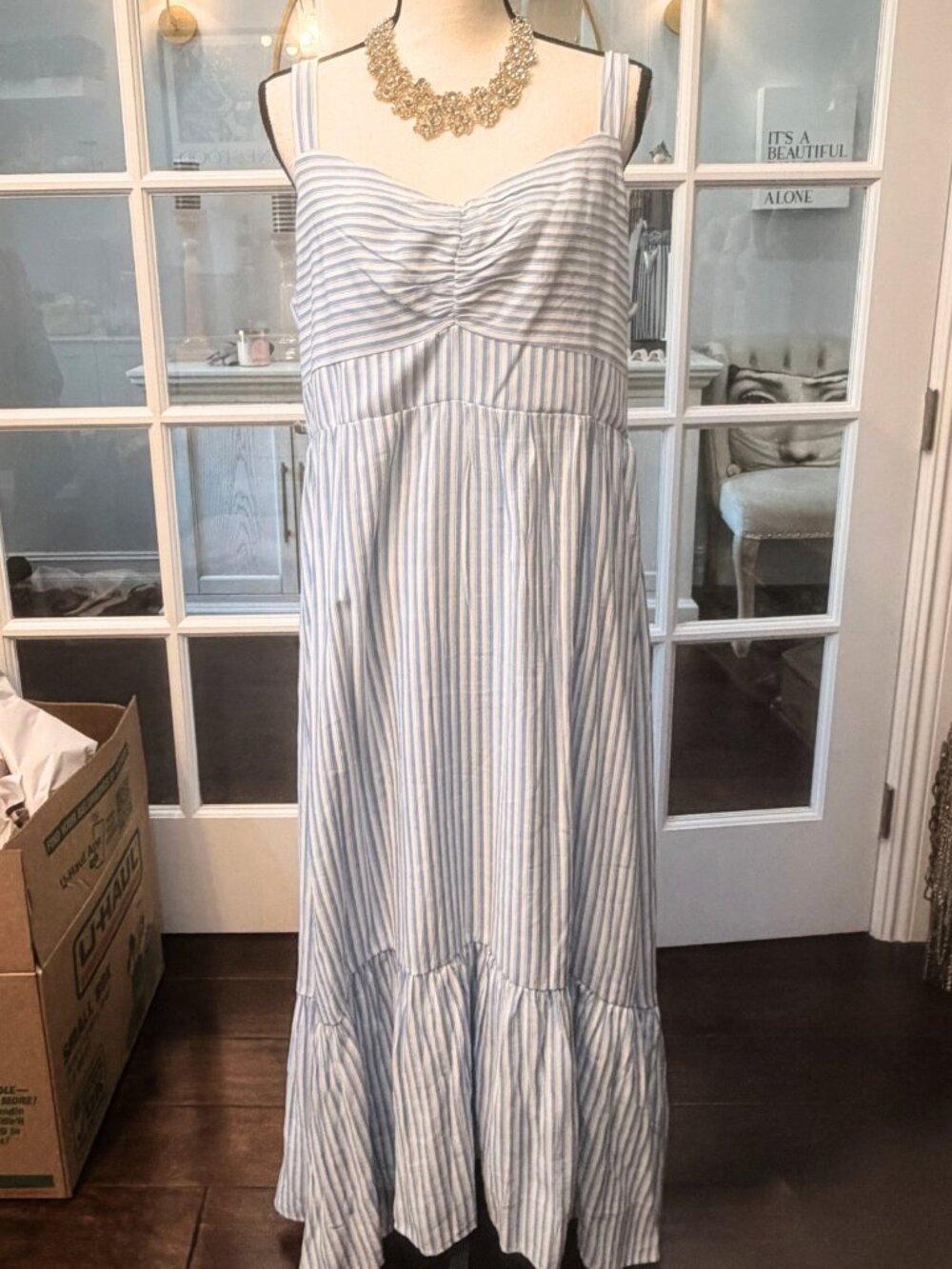 NWT Skies Are Blue Dress XL Blue & White Striped Dress Maxi Ruffle Hem Sundress